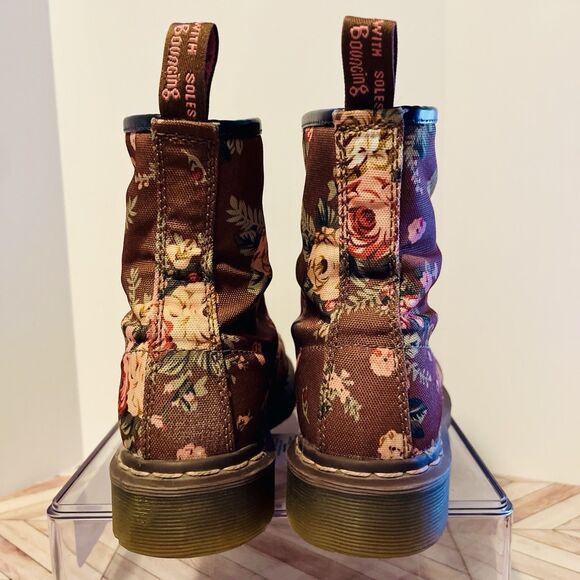 Dr Martens 1460 Victorian Roses Floral Canvas Women's 6 Brown Pink Combat Boots - Picture 4 of 8